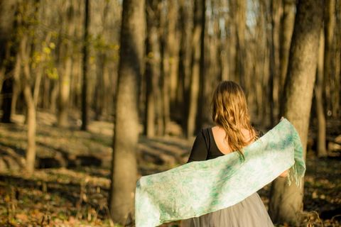 美国，森林之湖，跟随，我，树木，森林，scalf，女孩