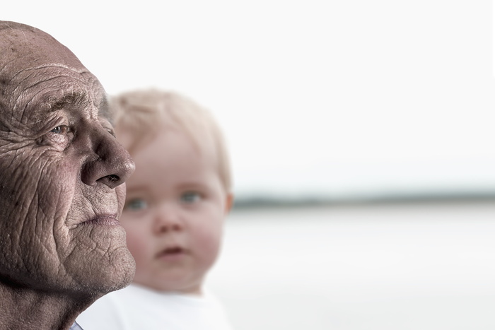 男人、孩子、婴儿、祖父、祖父、视图、视图、前进