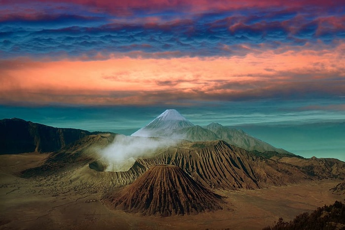 风景、火山、山脉、天空、云朵、风景、地质、风景-自然