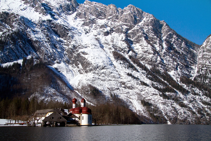 国王湖、巴塞洛姆街、贝希特斯加登岛、游览目的地、巴伐利亚州、贝希特斯加登国家公园、温特、瓦茨曼
