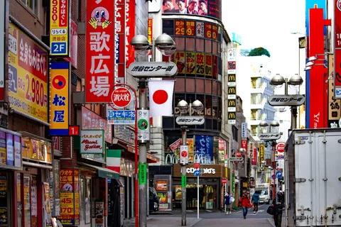 日本，涉谷，标志，灯柱，街道，不堪重负，建筑物，东京