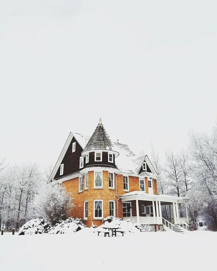 建筑，寒冷，房屋，自然，天空，雪，树木，窗户