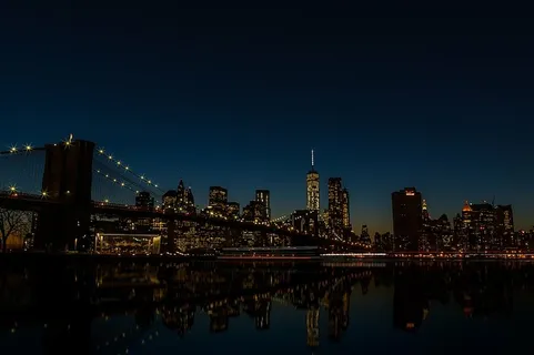 桥梁，建筑，城市，城市景观，灯光，夜晚，倒影，河流