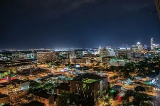 航空、摄影、高层建筑、建筑、夜间、照明、城市、区域