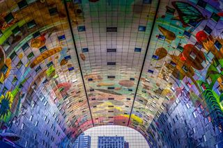 鹿特丹、市场、大厅、现代、城市、地标、屋顶、多色