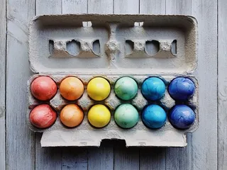 各色，东方，彩蛋，托盘，彩蛋，复活节，复活节彩蛋，春天