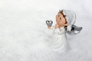 小天使，抱着，心雕像，天使，守护天使，圣诞天使，翅膀，白色