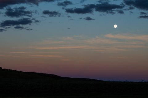 美国, 黄石国家公园, 日落, 黄金时段, 月亮, 黄石公园, 天空, 自然之美