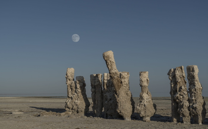 索尔顿海，美国，水衰退，月亮，加利福尼亚，柱子，干旱，天空