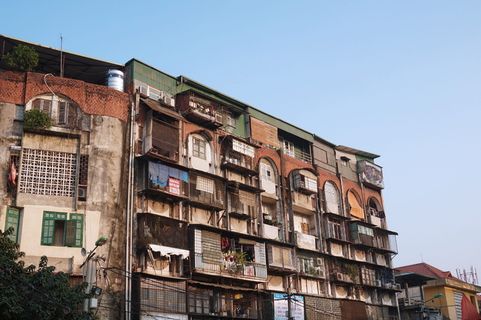 越南，河内，公寓，公寓，摇摇欲坠，旧，建筑，建筑