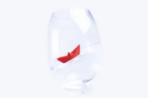 红色，船折纸，圆形，透明，玻璃杯，船，离开，船