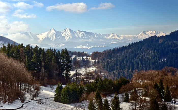 风景，山脉，塔特里，波兰，贝斯基德，自然，雪，云
