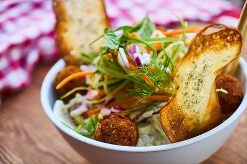 精选、聚焦照片、沙拉、白色、陶瓷、碗、食物、膳食