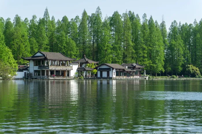 亭台楼阁，西湖，楼房，小亭，传统，屋檐，舒适，湖水