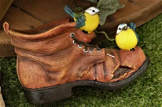 采购产品鸟，装饰，塑料，陶瓷，花园，花园装饰，装饰，旧靴子