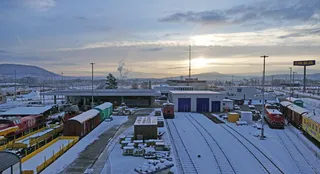 冬天、风景、雪、轨道、铁路、太阳、日出、寒冷