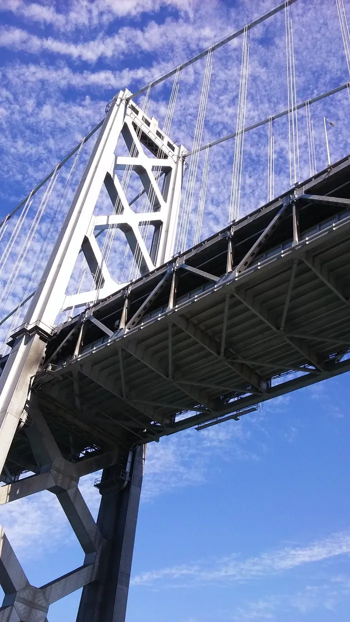 旧金山，海湾大桥，海湾地区，大桥，加利福尼亚，旧金山天际线，天空，低角度视图