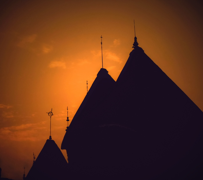 寺庙、日落、旅游、亚洲、宗教、观光、历史、建筑