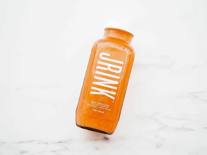 JLink标签瓶、果汁、饮料、饮料、健康、橙汁、flatlay、产品