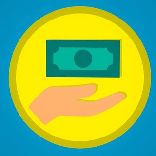 硬币形状的手和钱的插图。