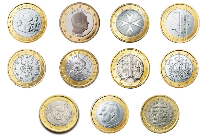 圆形金银色硬币，欧元，1，硬币，货币，欧洲，货币，财富