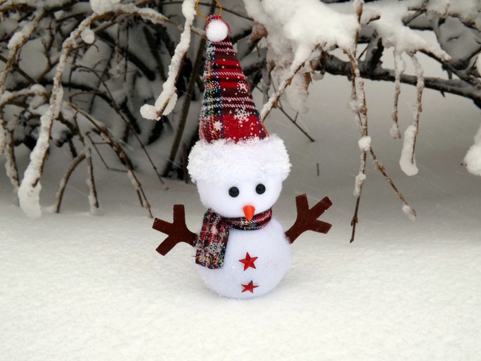 雪人，雪地，旁边，棕色，树，雪人，冬天，白色