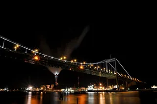 哥德堡，慢速快门，兄弟，夜晚，照明，桥，水，桥-人造结构