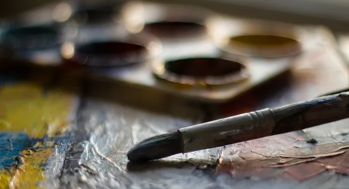 油漆、画笔、特写、油漆盒、画架、颜色、艺术品、工艺品