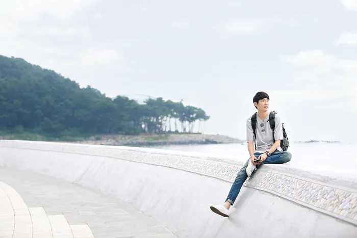 个人资料，你自己的照片，haeundae beach，釜山，gwangalli，天空照片，全长，一人