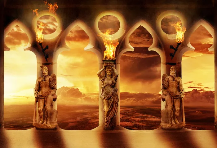 幻想、雕塑、火、阳台、哥特式、云、云形成、景观