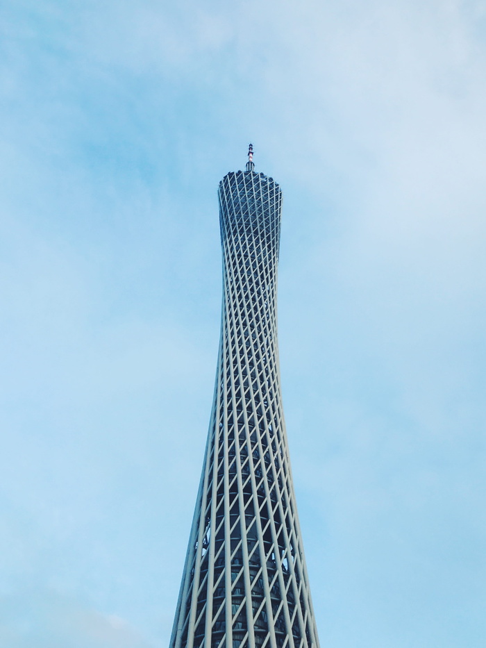 广州、珠江、广州塔、乐万宾、天空、高高、低角度观景、建筑结构