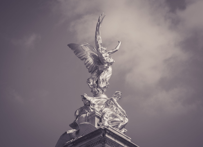 伦敦, 英国, 维多利亚纪念馆, 纪念碑, 天空, 黑与白, 白, 黑色