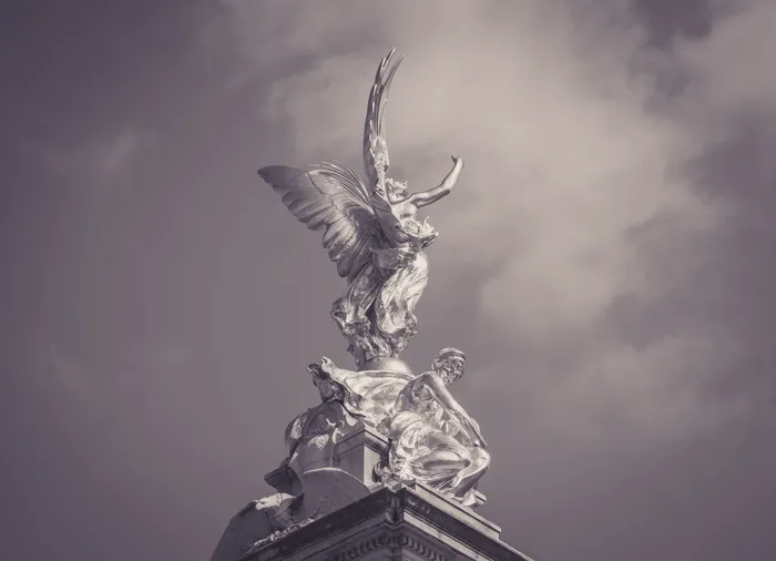 伦敦, 英国, 维多利亚纪念馆, 纪念碑, 天空, 黑与白, 白, 黑色