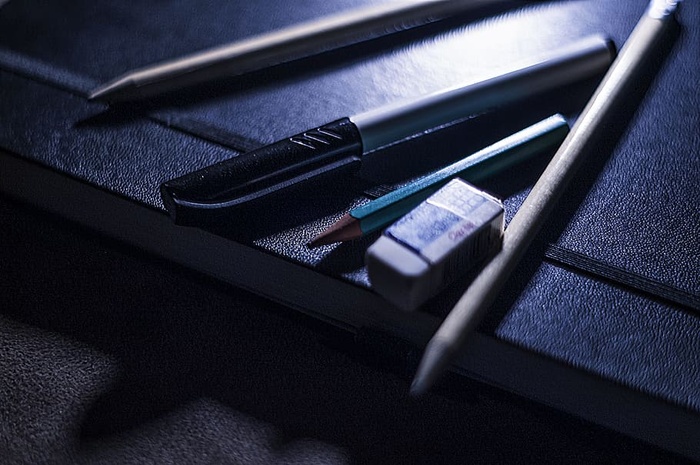 夜晚，黑暗，书桌，钢笔，商务，特写，构图，电脑