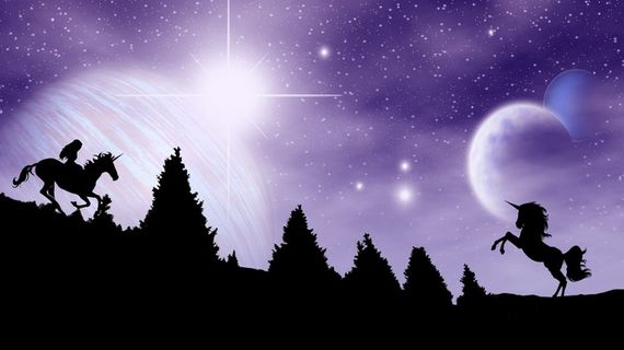 剪影，独角兽插图，独角兽，夜晚，神话生物，华丽，神话动物，星星