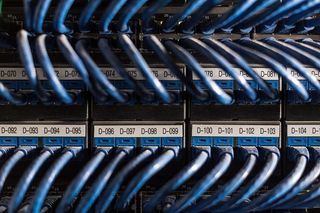 连接到网络端口的以太网电缆