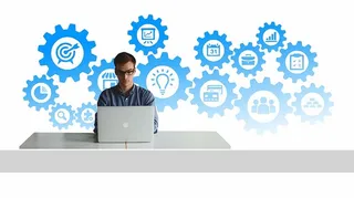 男人，使用，笔记本电脑，聪明，创意插图，企业家，创业，创业