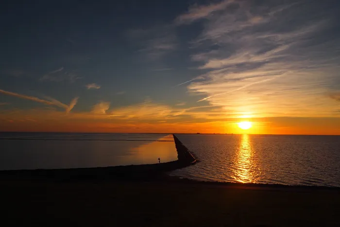 日落，洛尔大坝，北弗里斯兰，水，天，海，风景-自然，自然之美