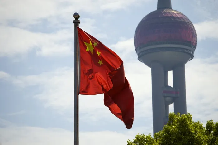 国旗，中国，塔，上海，爱国主义，红色，天空，云彩-天空