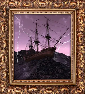 图片，框架，艺术，博物馆，木材，法式面包，海景，与船的图片