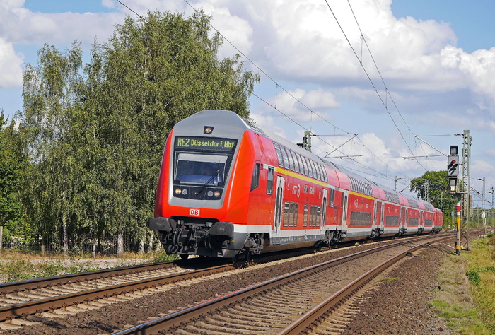 红色、灰色、火车、日间、地区快车、doppelstockzug、deutsche bahn、Munsterland