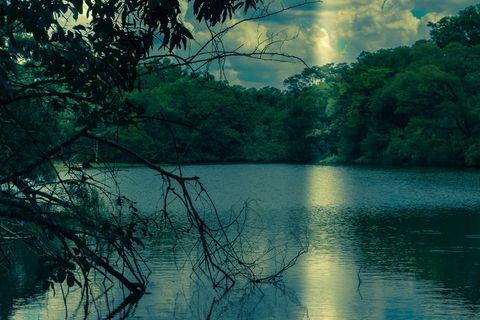 身体，水，蓝色，天空，风景，诗歌，黄昏，黑暗