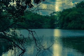 身体，水，蓝色，天空，风景，诗歌，黄昏，黑暗