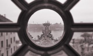 布达佩斯，匈牙利，széchenyi lánchíd，复古，丝网印刷，桥，背景，屏幕