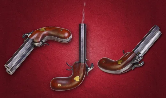 枪支，手枪，老式，武器，火，子弹，木制，红色