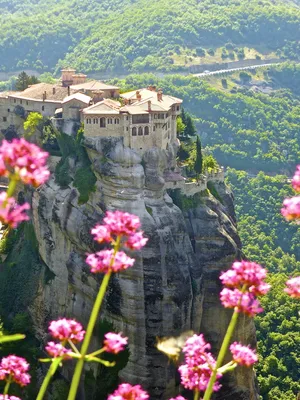 米色、房屋、顶部、悬崖、Meteora、修道院、山顶、建筑