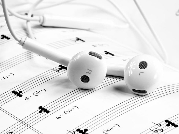白苹果耳机、音乐、耳机、白色、便笺、手机、手机、噪音