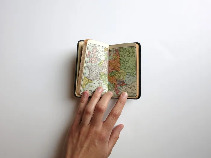 人开，小册子，地图，文字，手，旅行，人手，菜鸟图库