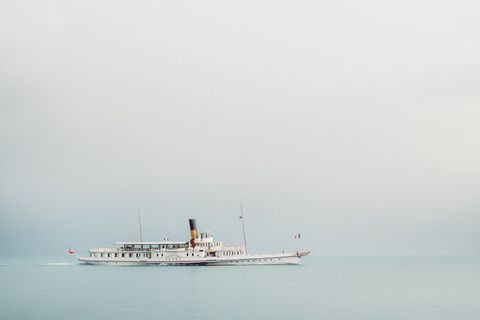 白色，船，身体，水，巡航，蓝色，海洋，天空