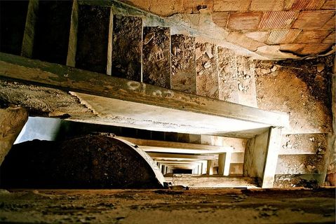 视图，顶部，楼梯，灰色，木质，楼梯，废弃，楼梯间